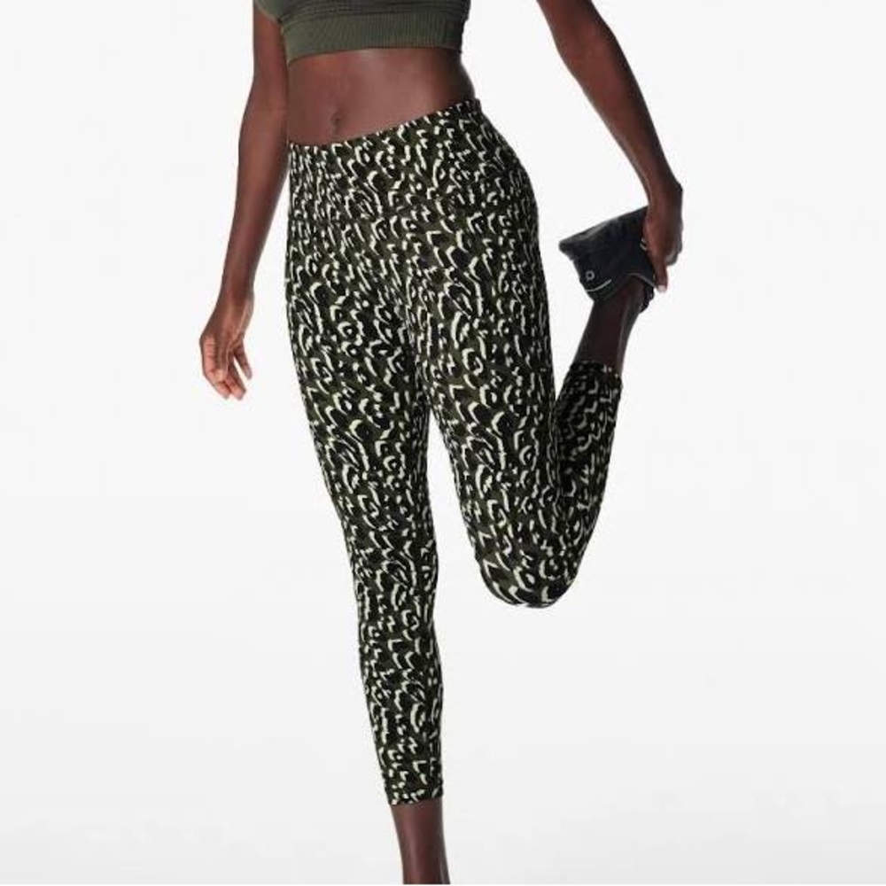 NWT Sweaty Betty Power Pocket Workout 7/8 Leggings Green Leopard
